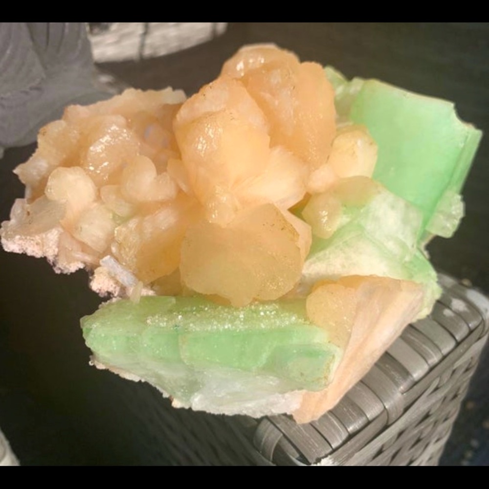 Gem Green Apophyllite w/Druzy Sparkles & Stilbite